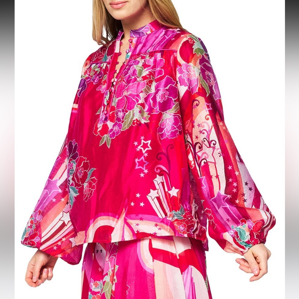 CIEBON Coordinating Fatimah Floral Print Mandarin Neck Long Sleeve Blouse - Picture 3 of 17